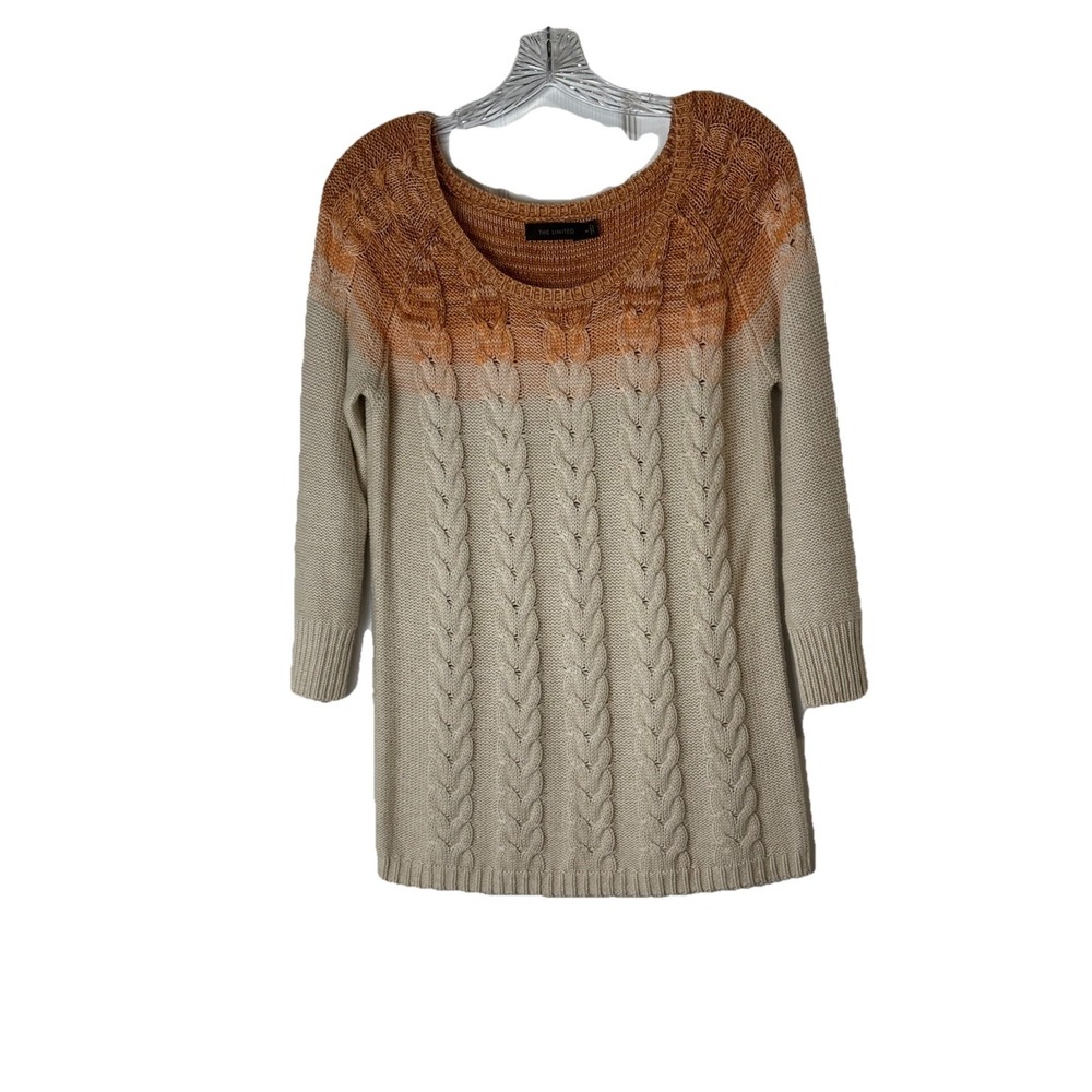 The Limited Wool Alpaca Blend Scoop Neck Rust Ombré Cableknit Women Sweater Sz M